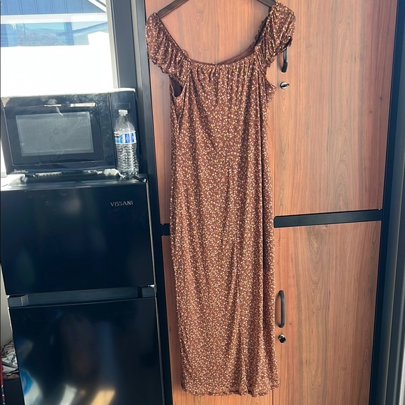 NWT Stitch Pine Floral Midi Dress Medium Brown Milkmaid Peasant Stretch Prairie - Picture 2 of 14